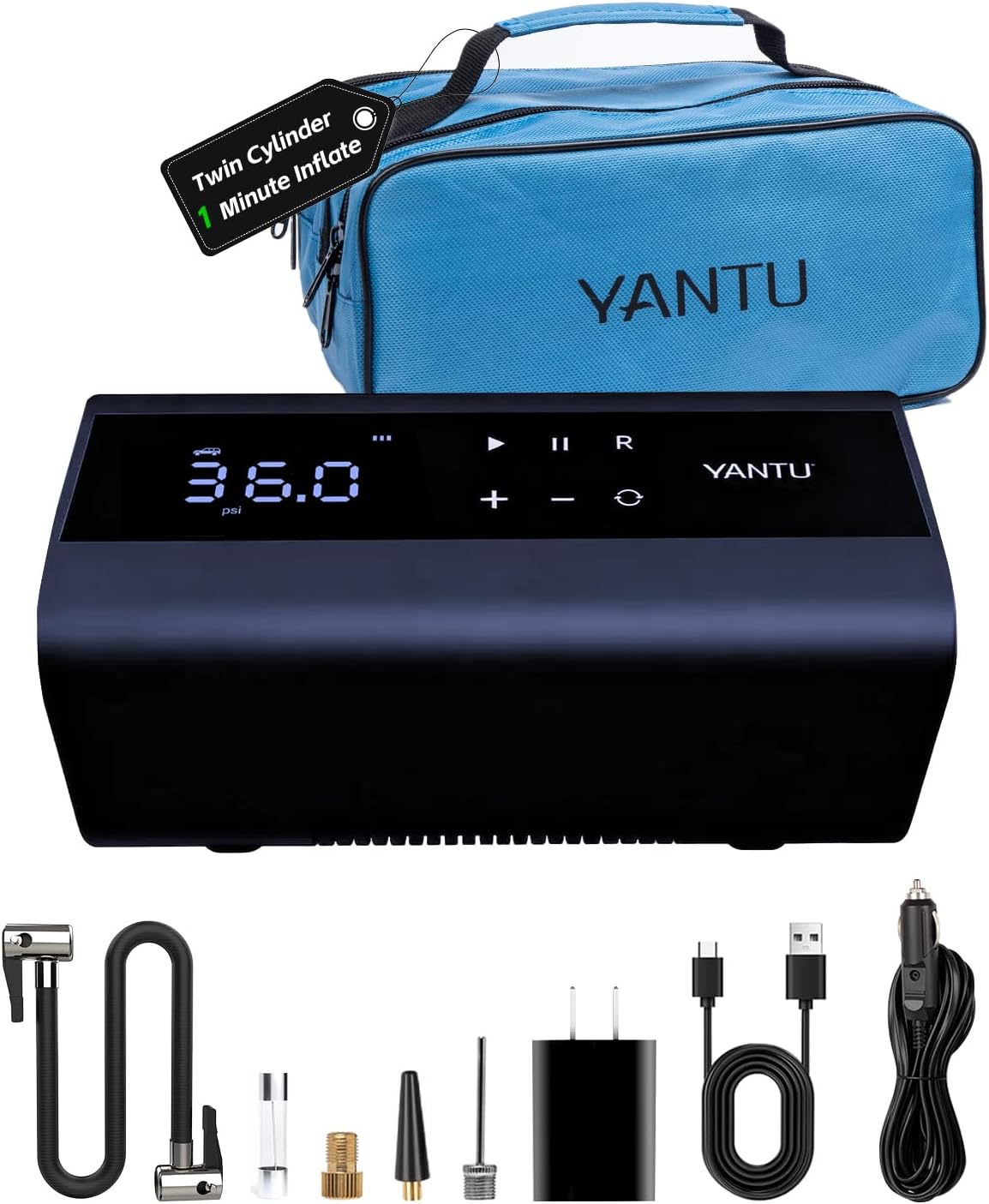 YANTU Inflador de neumáticos de doble cilindro, compresor de aire p...