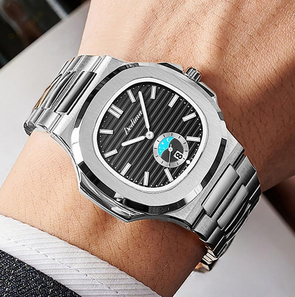 BESTKANG Reloj octogonal de acero inoxidable para hombre, reloj de cuarzo luminoso, reloj de pulsera de negocios