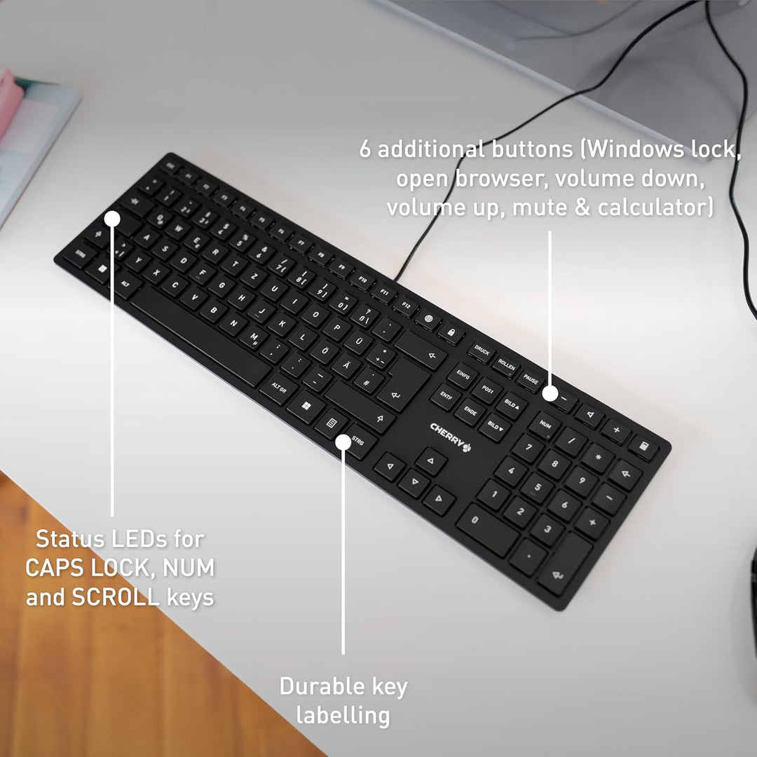Cherry KC 6000 Slim teclado - Interfaz USB - Inglés (EE. UU.) - Int...