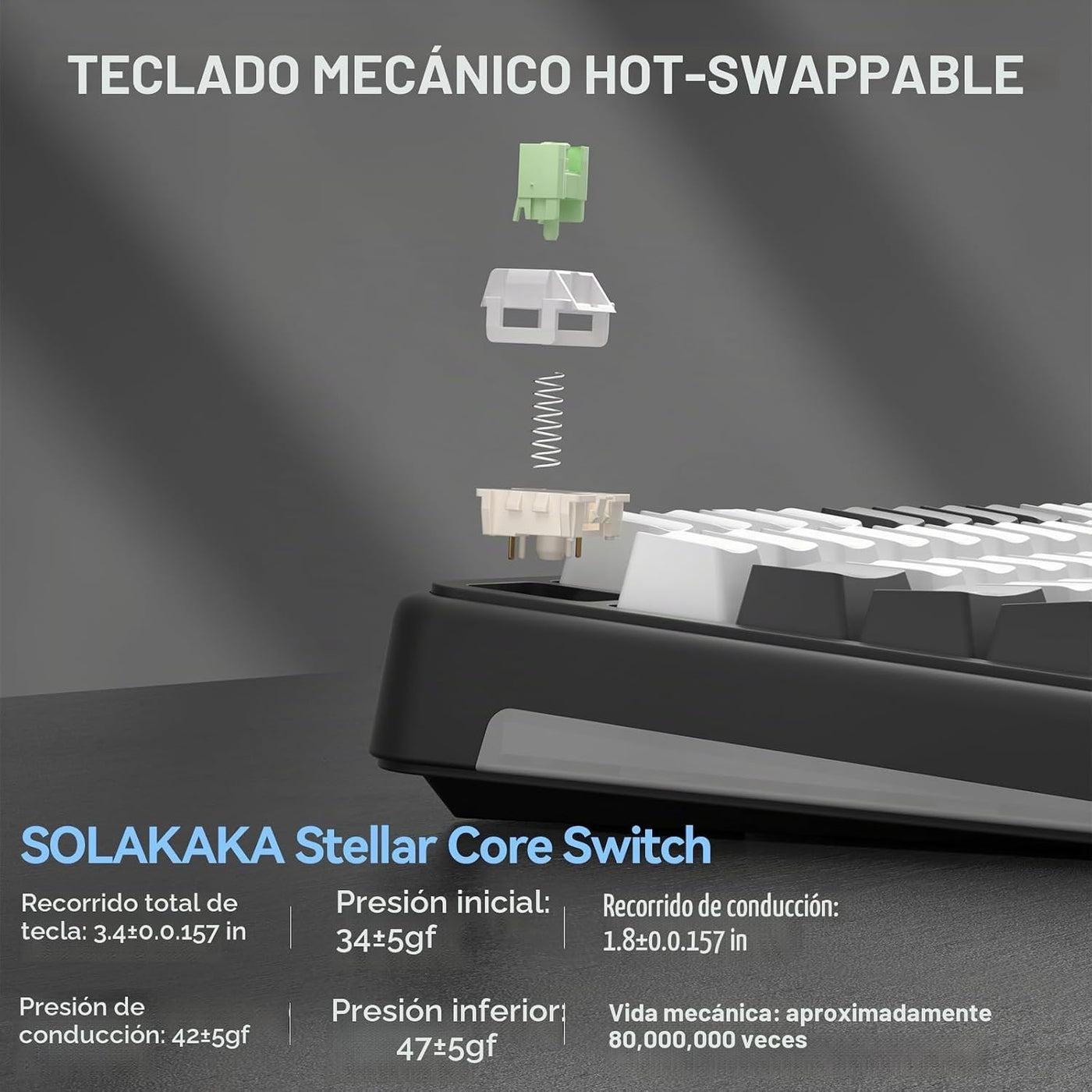SOLAKAKA A75 PRO Teclado negro para juegos 75% mecánico inalámbrico...