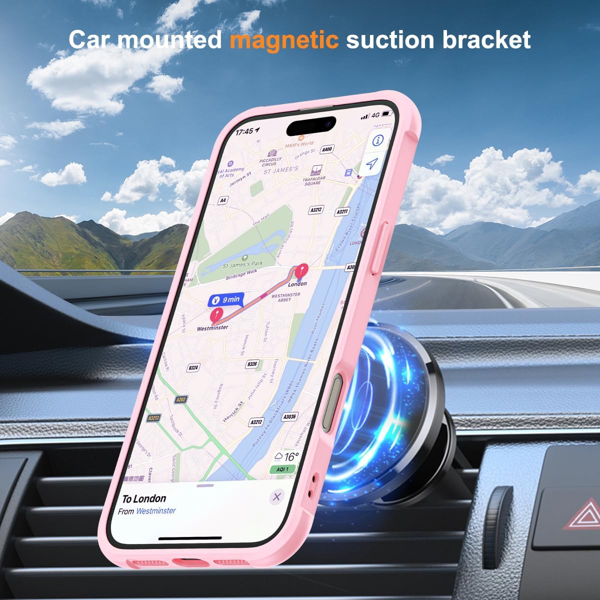 SKYLMW - Funda compatible con iPhone 16 con soporte magnético invisible tipo anillo, funda de grado militar para iPhone 16 de 6.1 pulgadas, compatible con MagSafe, gran sensación de agarre, rosa