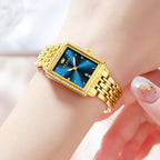 OLEVS Reloj de mujer de oro de acero inoxidable, reloj de cara cuadrada pequeña con decoración de diamantes, reloj de vestir de cuarzo analógico de lujo para mujer, reloj de pulsera impermeable con