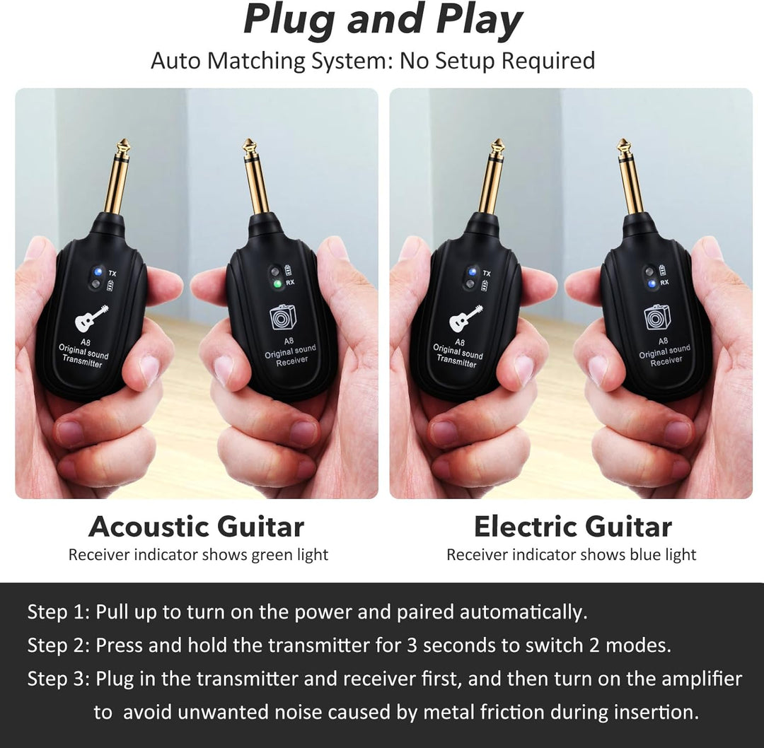 INGPARTNER Sistema de guitarra inalámbrica UHF, 2 modos, batería de...