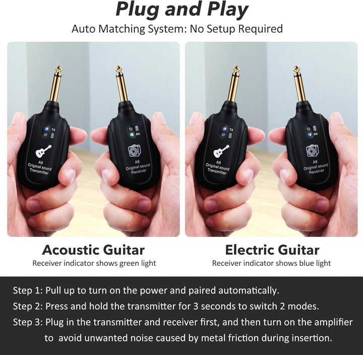 INGPARTNER Sistema de guitarra inalámbrica UHF, 2 modos, batería de...
