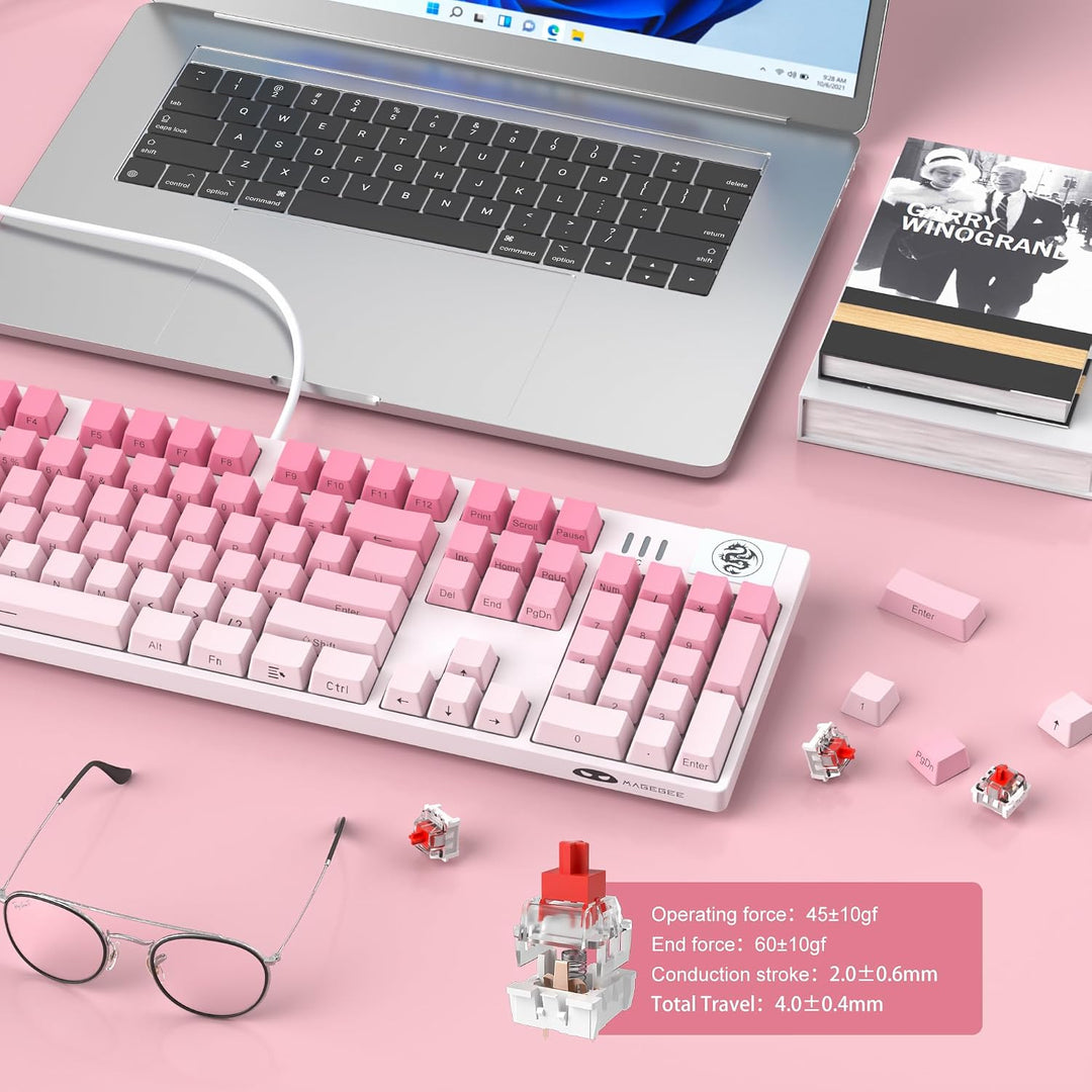 MageGee Teclados Gaming USB Rosa Con Cable