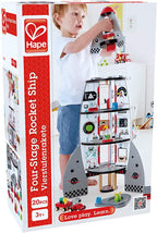 Hape Juego de Nave Cohete de Cuatro Etapas para Niños Pequeños | Un Juguete de Nave Espacial de Madera con Diseños de Transbordador Espacial de la Vida Real