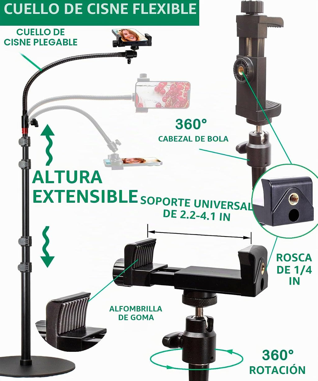 Soporte alto para teléfono celular con soporte ajustable en altura, base pesada, cabeza 360, compatible con iPhone 16, 16 Pro Max, 16 Plus, 15, 14, 13