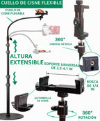 Soporte alto para teléfono celular con soporte ajustable en altura, base pesada, cabeza 360, compatible con iPhone 16, 16 Pro Max, 16 Plus, 15, 14, 13
