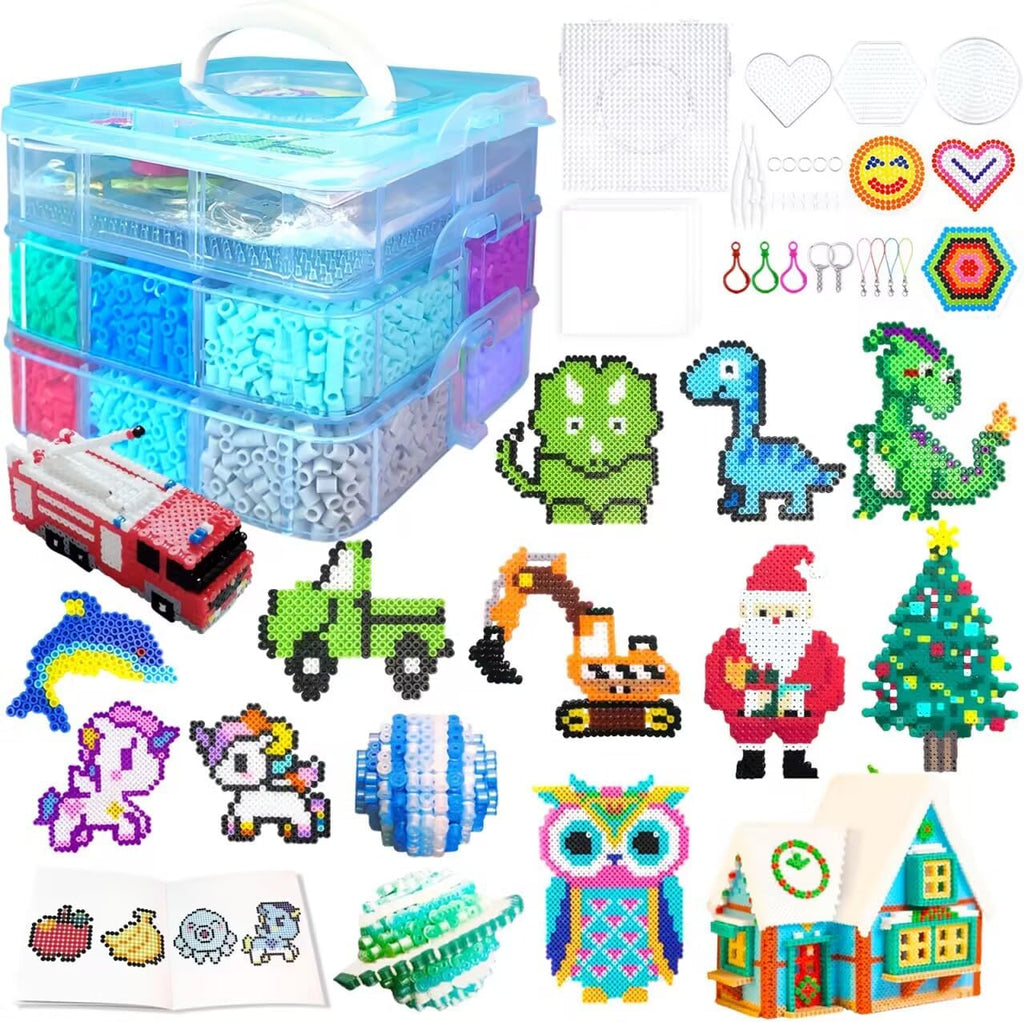 Kit de 11000 cuentas fusibles, 20 colores de 0.197 in, juego de manualidades con caja de almacenamiento, tablero de clavijas, papel de planchar y accesorios, kits de manualidades para niños a partir de 5 años, Navidad, cumpleaños, manualidades, regalo