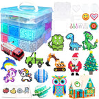 Kit de 11000 cuentas fusibles, 20 colores de 0.197 in, juego de manualidades con caja de almacenamiento, tablero de clavijas, papel de planchar y accesorios, kits de manualidades para niños a partir de 5 años, Navidad, cumpleaños, manualidades, regalo