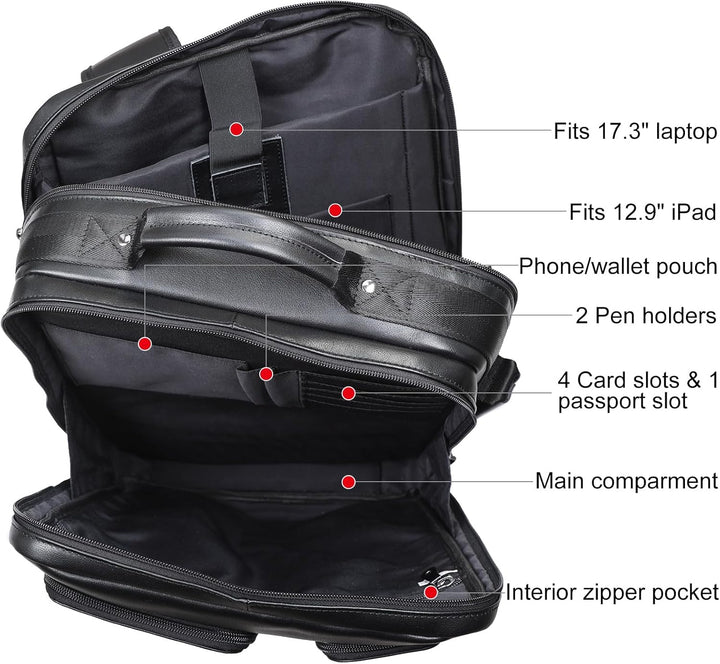 TIDING Mochila para portátil de cuero de grano completo de 17.3 pul...