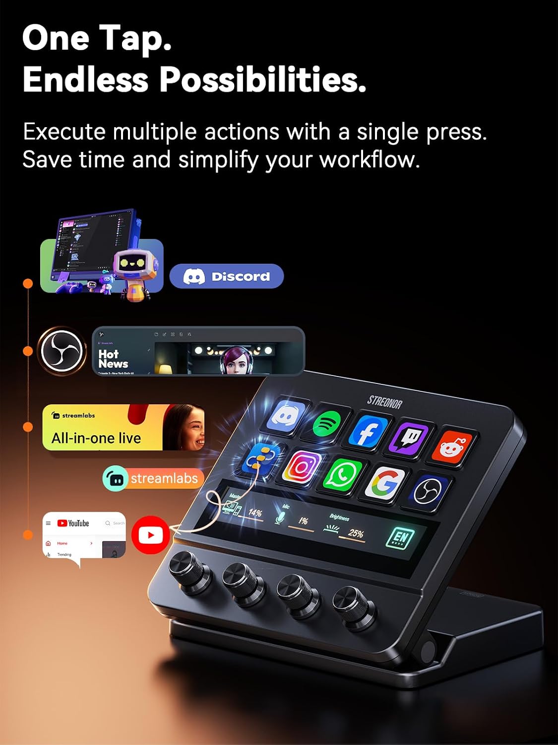 Streonor S10 Controlador de Transmisión, Panel de Control LCD, Mezclador de Audio y Tarjeta de Sonido