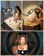 LUXSURE Trípode para iPhone con Luz, soporte panorámico de 71" para teléfono con soporte para teléfono, Anillo de luz ajustable con soporte y trípode para iPhone para grabación de video, Cocina, Pintura, TikTok, YouTube