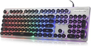 ANSWK Teclado estilo máquina de escribir con panel de metal, retroi...
