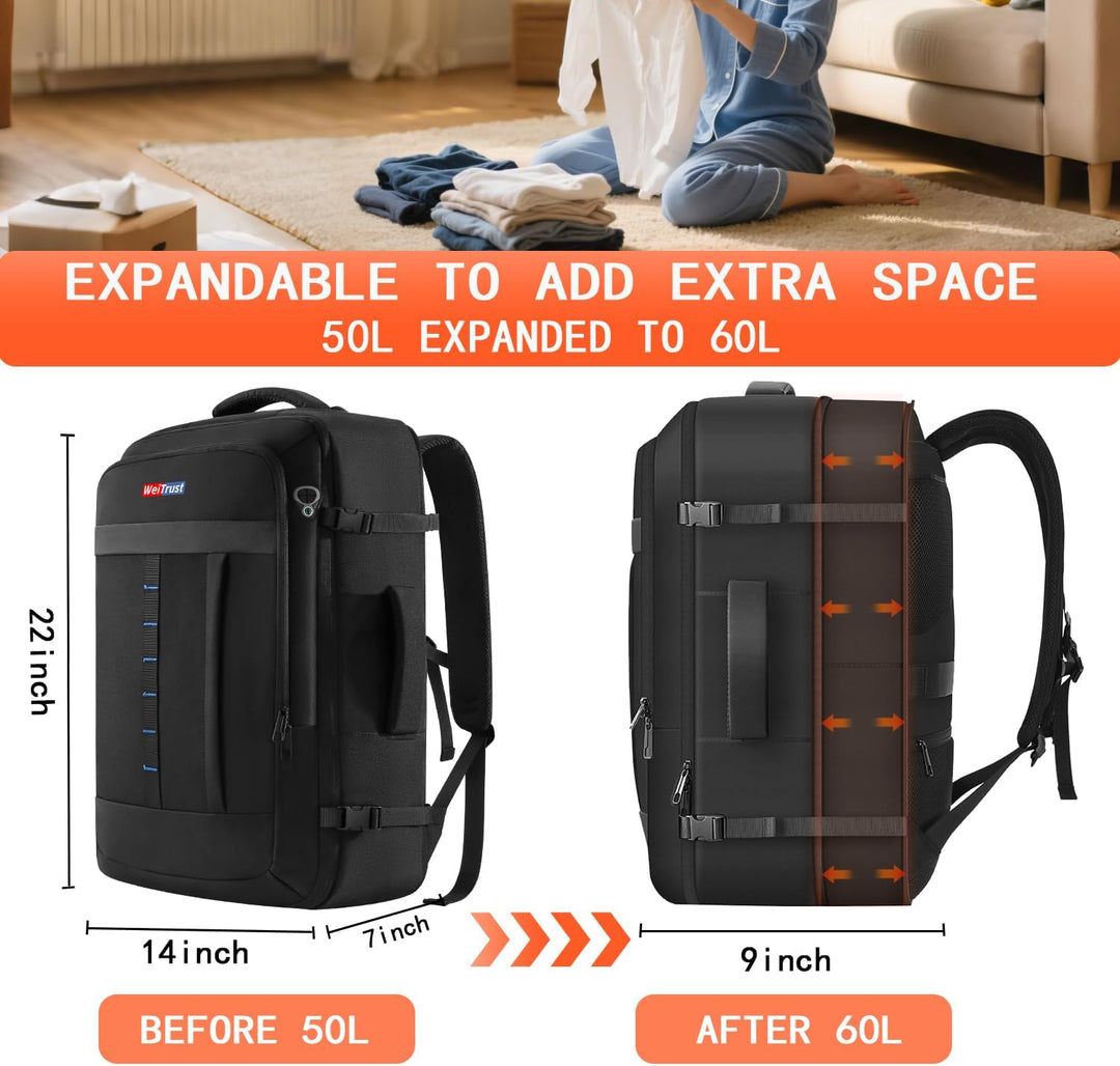 WeiTrust Mochila de viaje para laptop, 50-60L mochila grande expand...