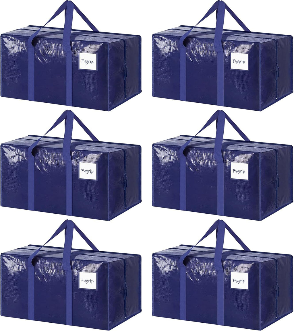Paquete de 6 bolsas de mudanza grandes extra resistentes con cremallera fuerte y asas cómodas, bolsas de almacenamiento de ropa resistentes y duraderas, cajas de mudanza azules para suministros