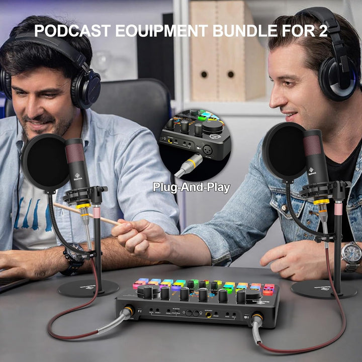 Paquete de equipo de podcast para 2 con micrófonos condensadores XL...