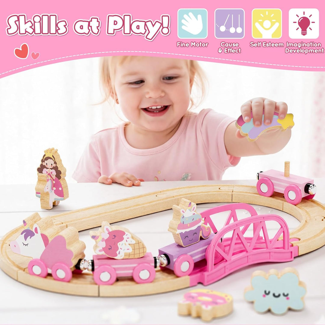 Lehoo Castle Juego de tren de madera para niñas juego de