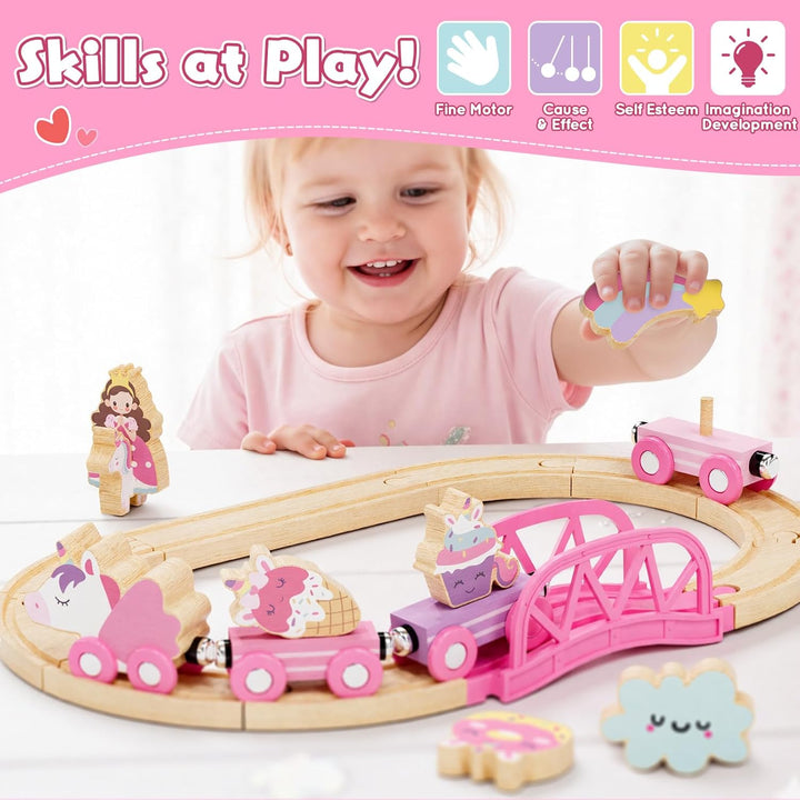 Lehoo Castle Juego de tren de madera para niñas juego de