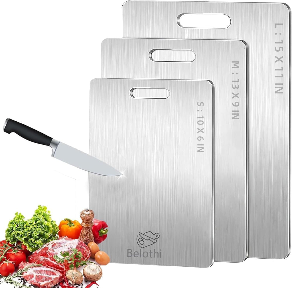 Juego de 3 tablas de cortar de acero inoxidable, tablas de cortar no tóxicas para cocina