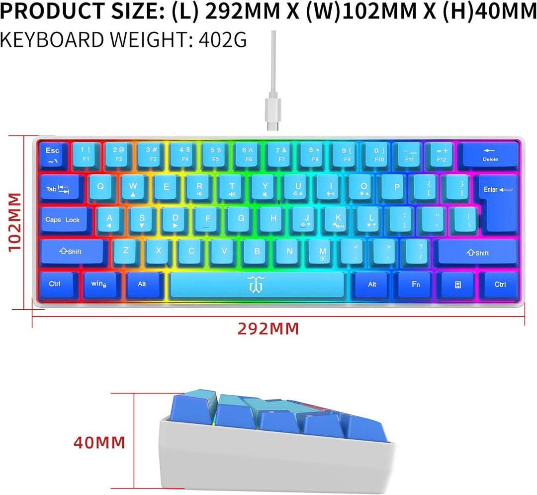 Snpurdiri - Teclado para videojuegos 60% con cable, mini teclado ul...