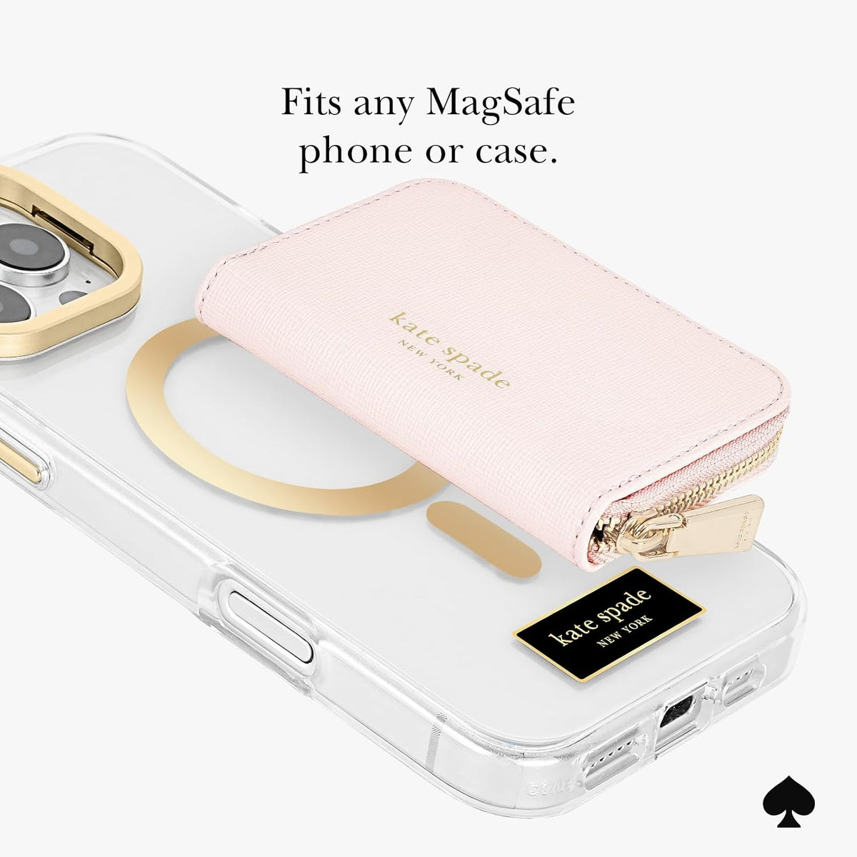kate spade new york Devin Zip - Tarjetero magnético, color rosa tiza