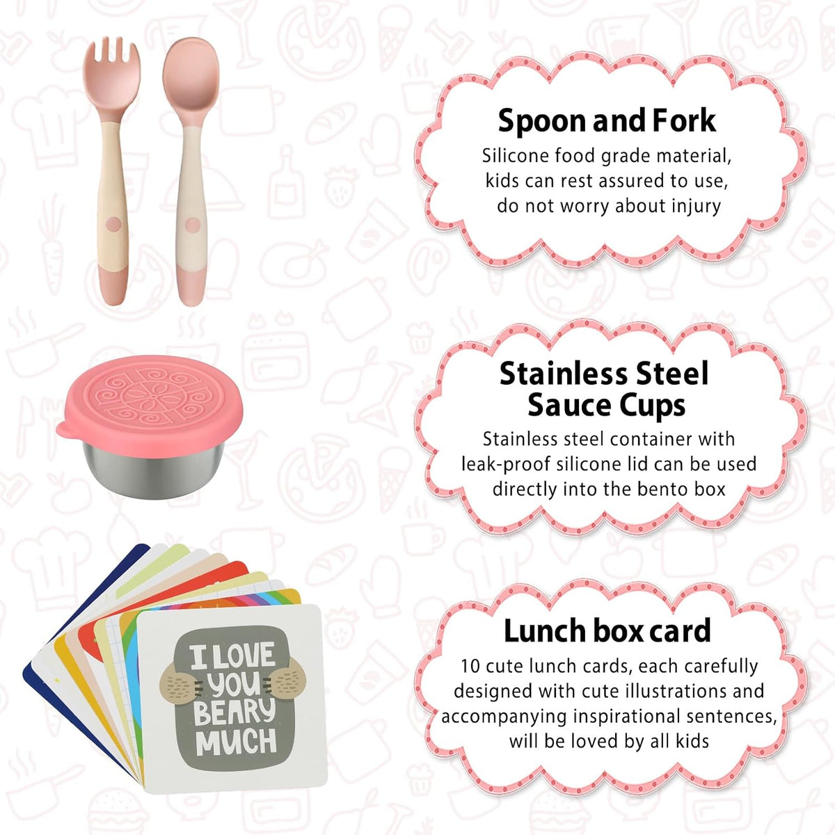 wiwens Caja de Almuerzo Bento para Niños con Termo de Sopa de 12 oz a Prueba de Fugas, Contenedor de Comida para Almuerzo con 5 Compartimentos, Frasco Térmico para Comida Caliente y Bolsa de Almuerzo
