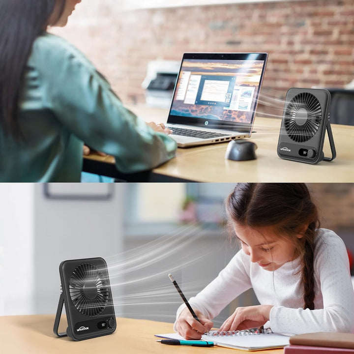 WHATOOK Ventilador personal de escritorio pequeño: 5000 mAh 25 hora...