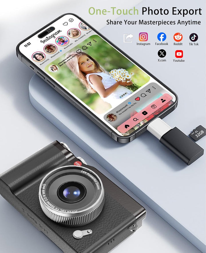 HEYMAO Cámara digital para niños de 64MP 1080P con pantalla abatibl...