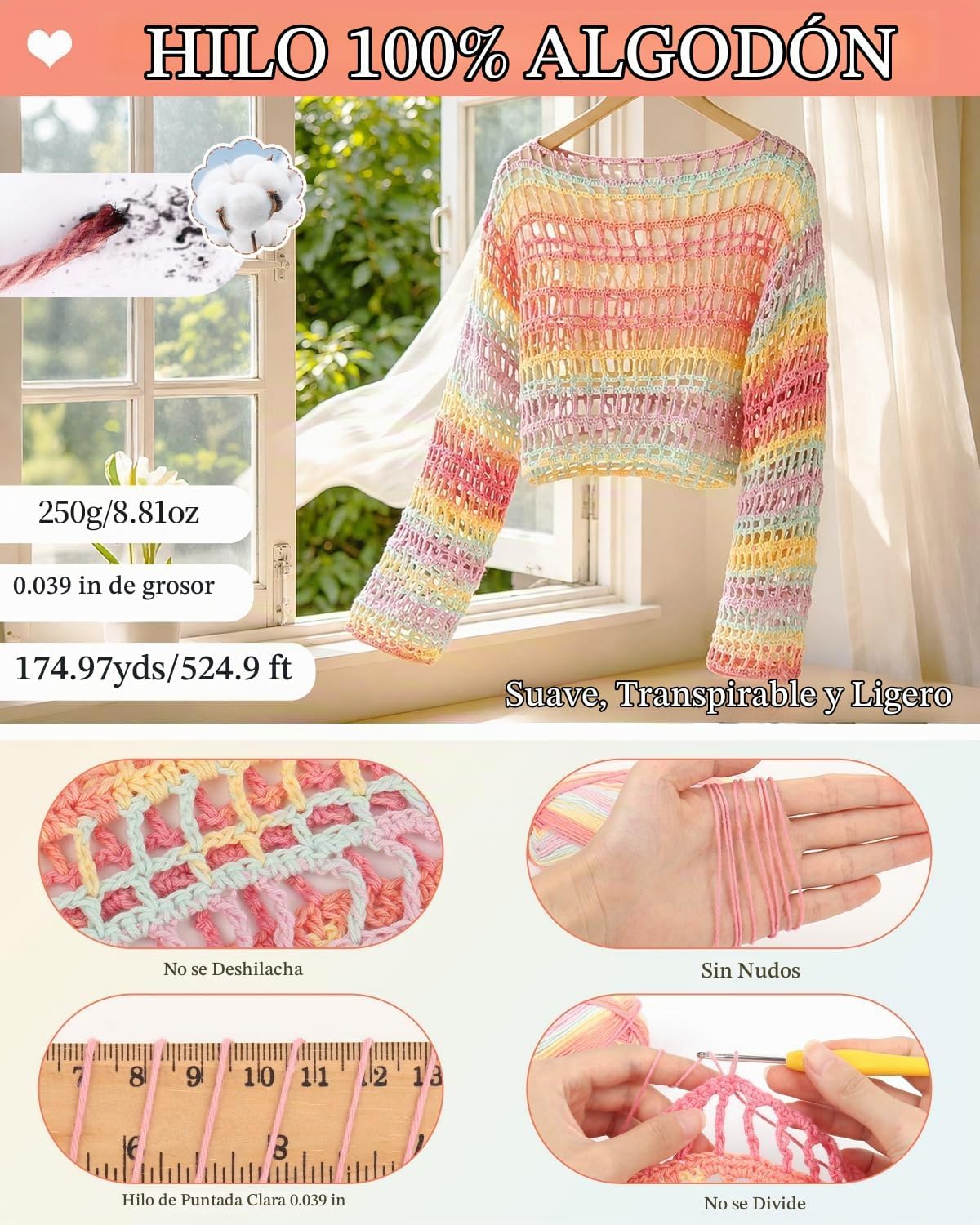 Aeelike Kit de ganchillo para adultos,Mujer Crochet Coverup,Hilo de algodón