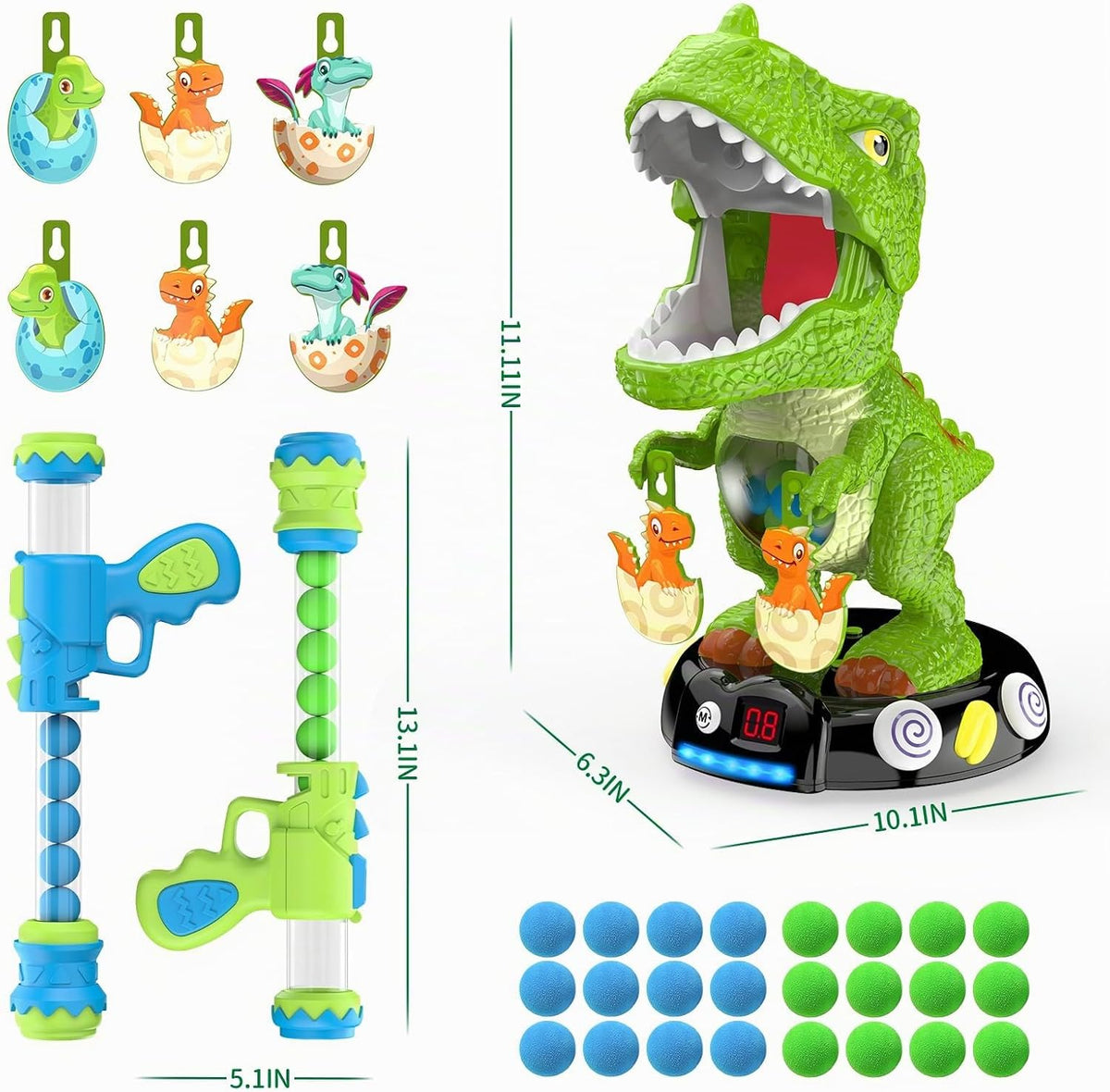 EagleStone - Juguete de tiro de dinosaurio en movimiento, juego de objetivo T-Rex con 2 pistolas de aire