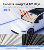 Parasol para parabrisas para Tesla modelo Y/3 2016-2026 (Juniper/Highland), [100% bloqueador solar y antiarrugas] protección UV, aislamiento térmico, cubierta de ventana delantera para Tesla
