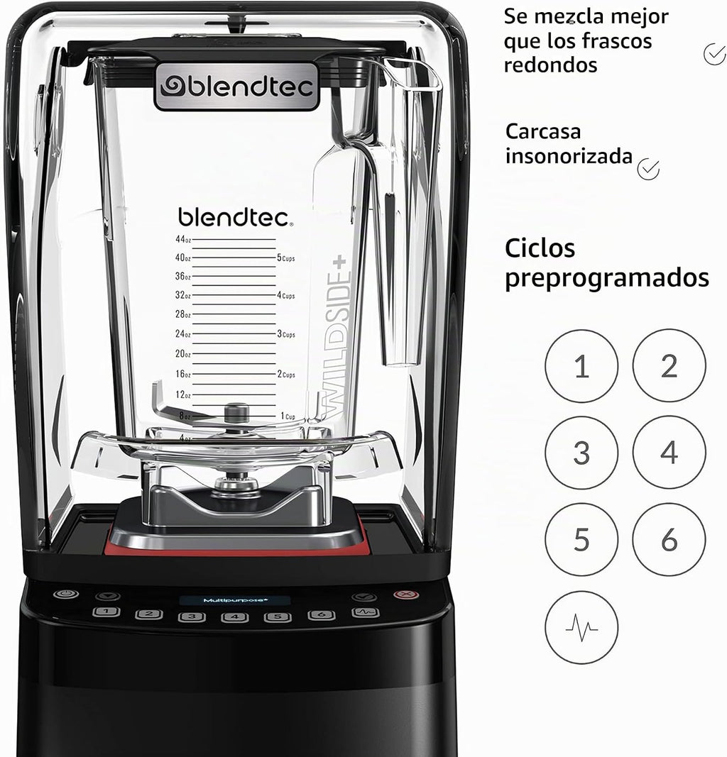 Blendtec Stealth 885 - Licuadora comercial, tarro WildSide+, carcasa de sonido Blendtec Stealth, potencia de grado comercial más fuerte, autolimpieza, 42 ciclos preprogramados, color negro