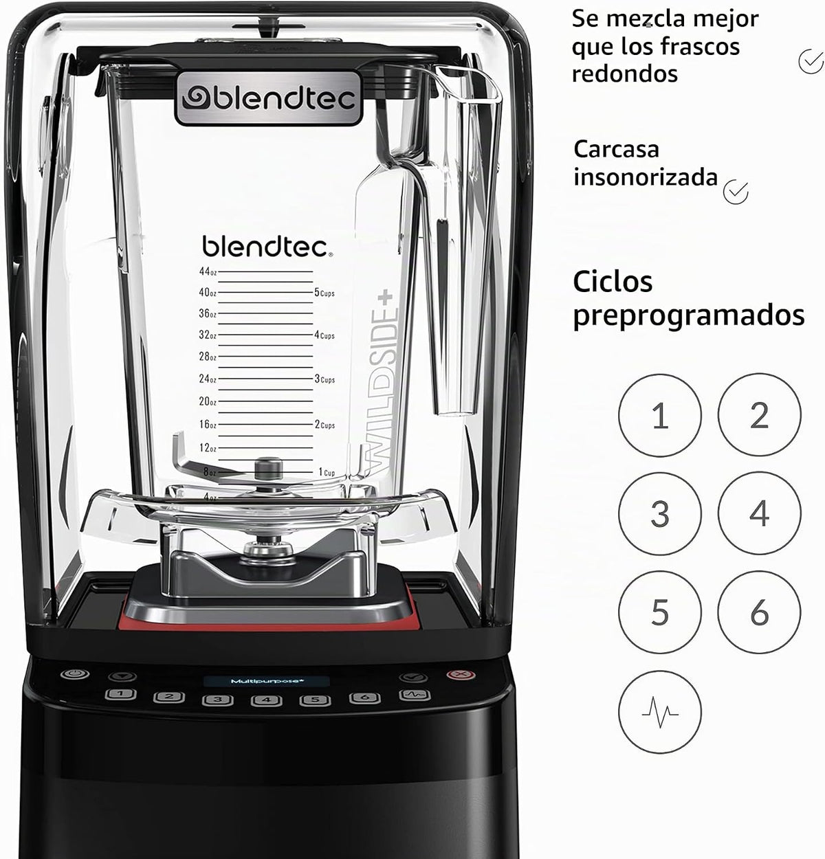Blendtec Stealth 885 - Licuadora comercial, tarro WildSide+, carcasa de sonido Blendtec Stealth, potencia de grado comercial más fuerte, autolimpieza, 42 ciclos preprogramados, color negro
