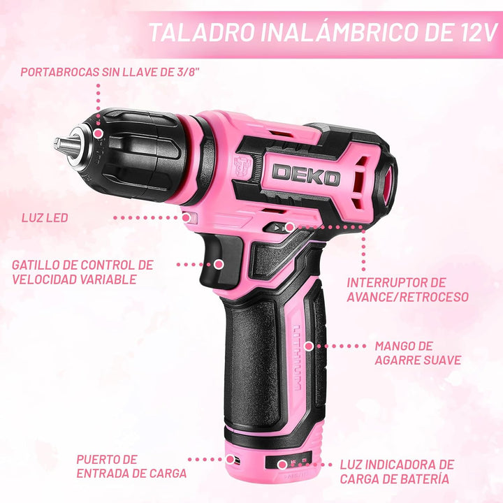 Juego de herramientas rosas: caja de herramientas DEKOPRO Home Mech...