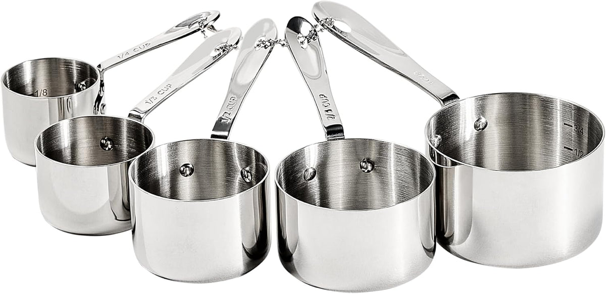 All-Clad Accesorios de cocina Juego de tazas medidoras de acero inoxidable, 5 piezas, ollas y sartenes, apto para lavavajillas, color plateado