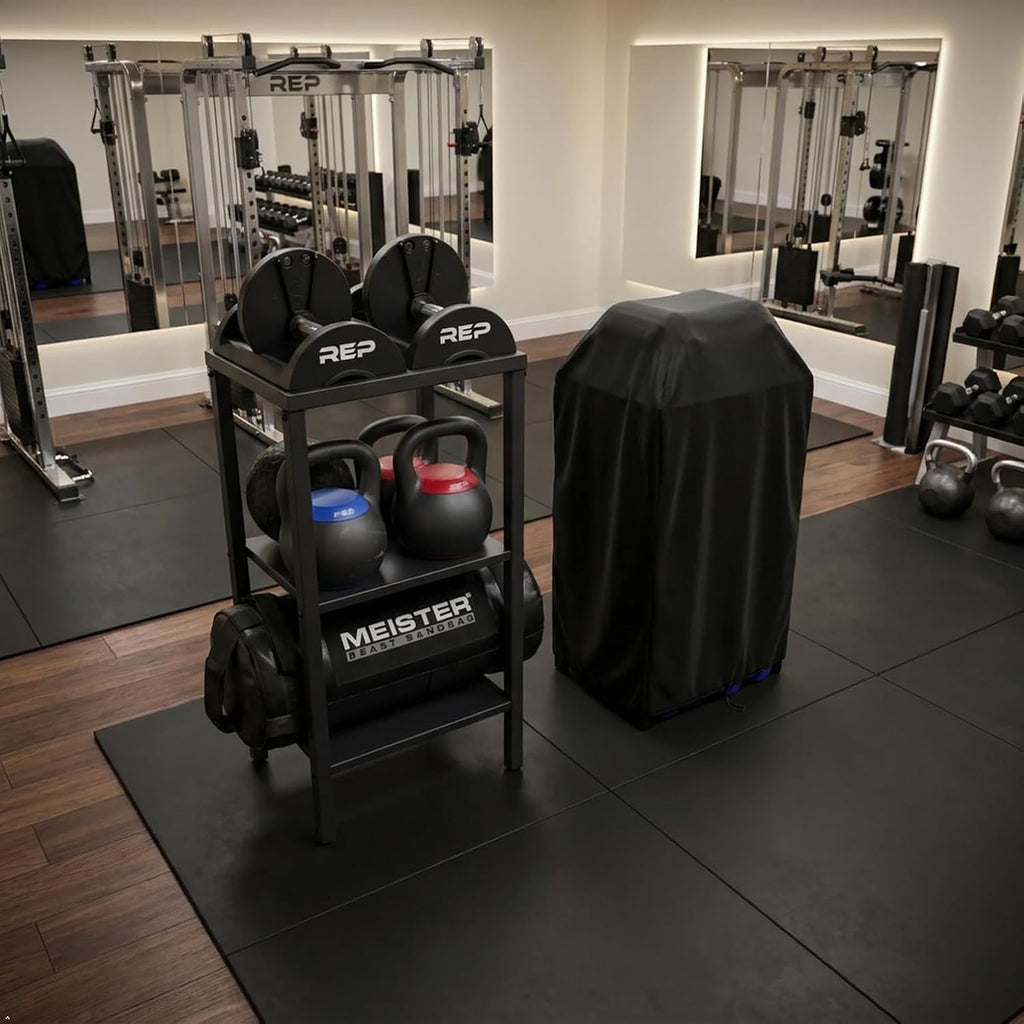 Rack ajustable para mancuernas/kettlebells 500-800LB de alta resistencia con cubierta Opt