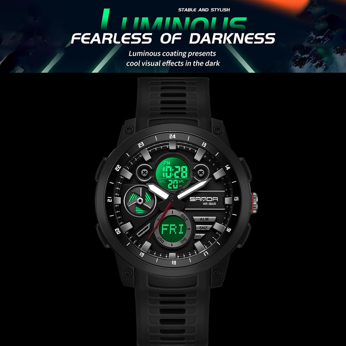 Reloj deportivo con caja de acero inoxidable para hombre, reloj militar, cronómetro LED para exteriores, digital, electrónico, grande, pantalla dual, impermeable, táctico, reloj de pulsera para