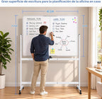 maxtek Pizarra blanca con ruedas, pizarra blanca magnética grande de 48 x 36 pulgadas con soportes, pizarra blanca grande de doble cara de borrado en seco sobre ruedas para escuela en casa, oficina en