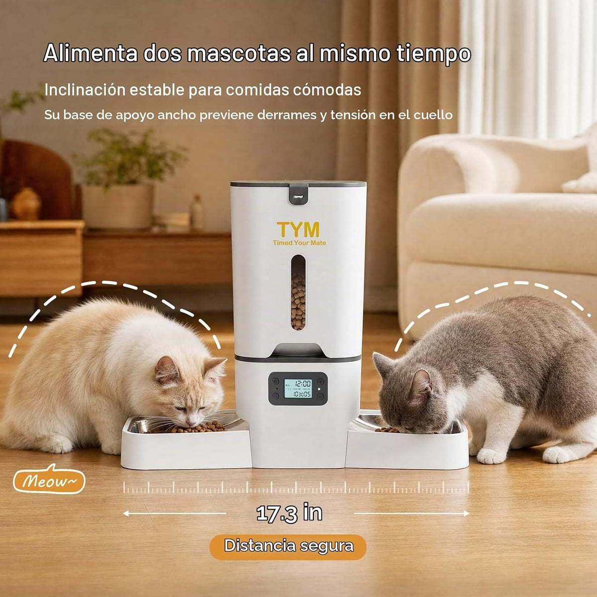 Comedero Automático para Gatos 2 Gatos, Dispensador de alimento seco de 7L con Bol de Doble