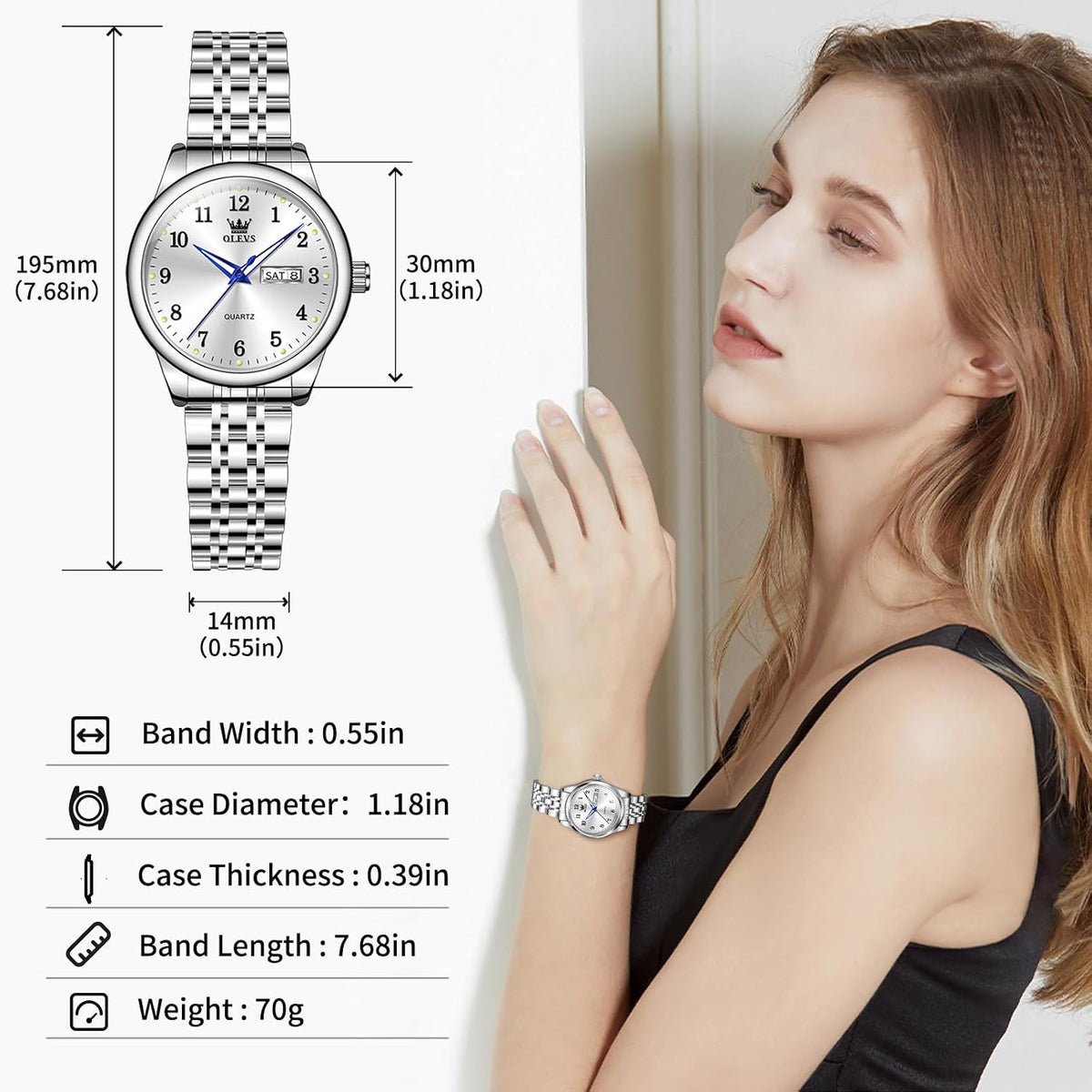 OLEVS Reloj de Lujo para Mujeres, Modo Pequeño de Muñeca, Acero Inoxidable, Reloj para Damas, Calendario