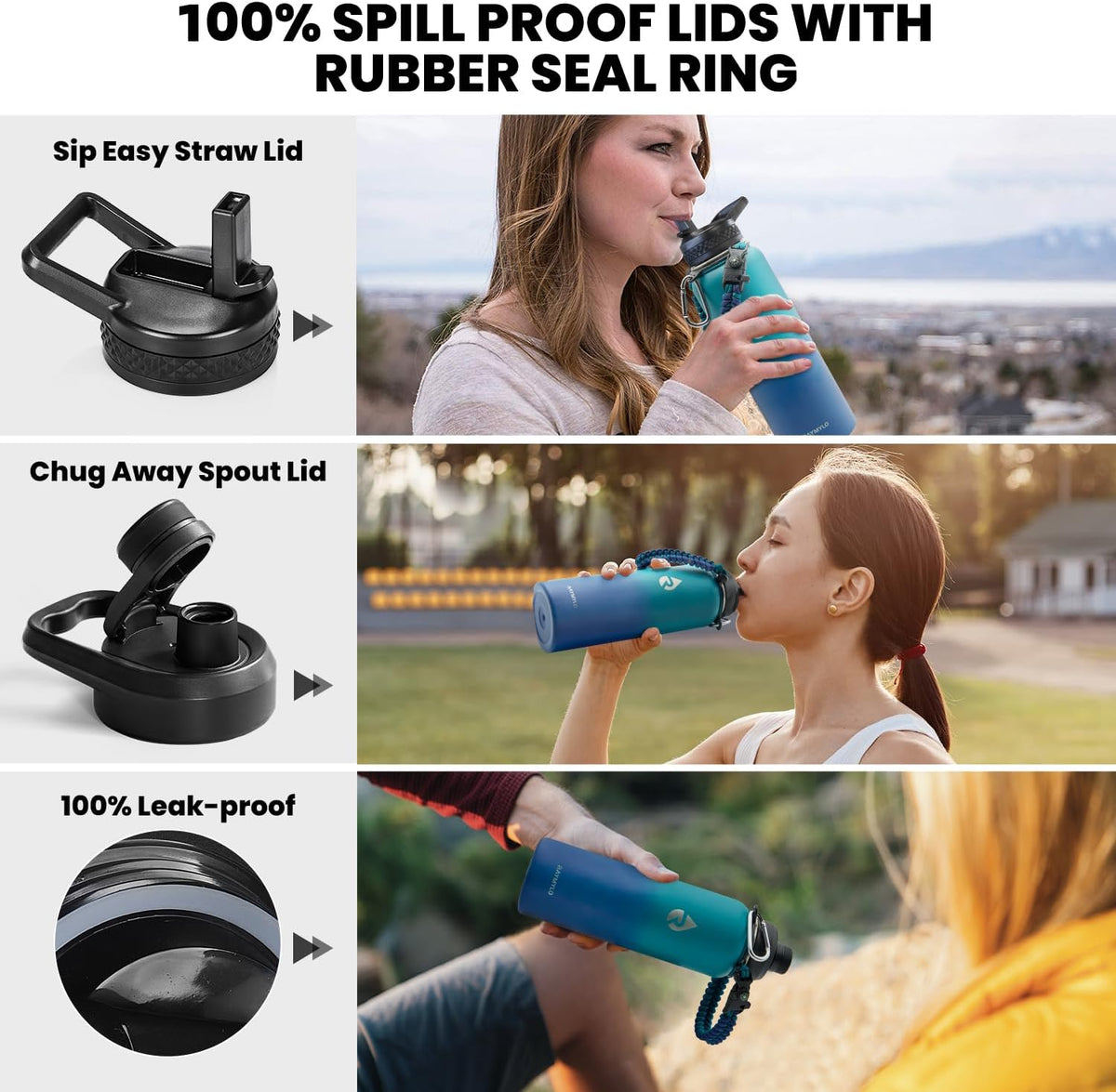 RAYMYLO Botella de agua aislada de 40 oz, acero inoxidable al vacío de
