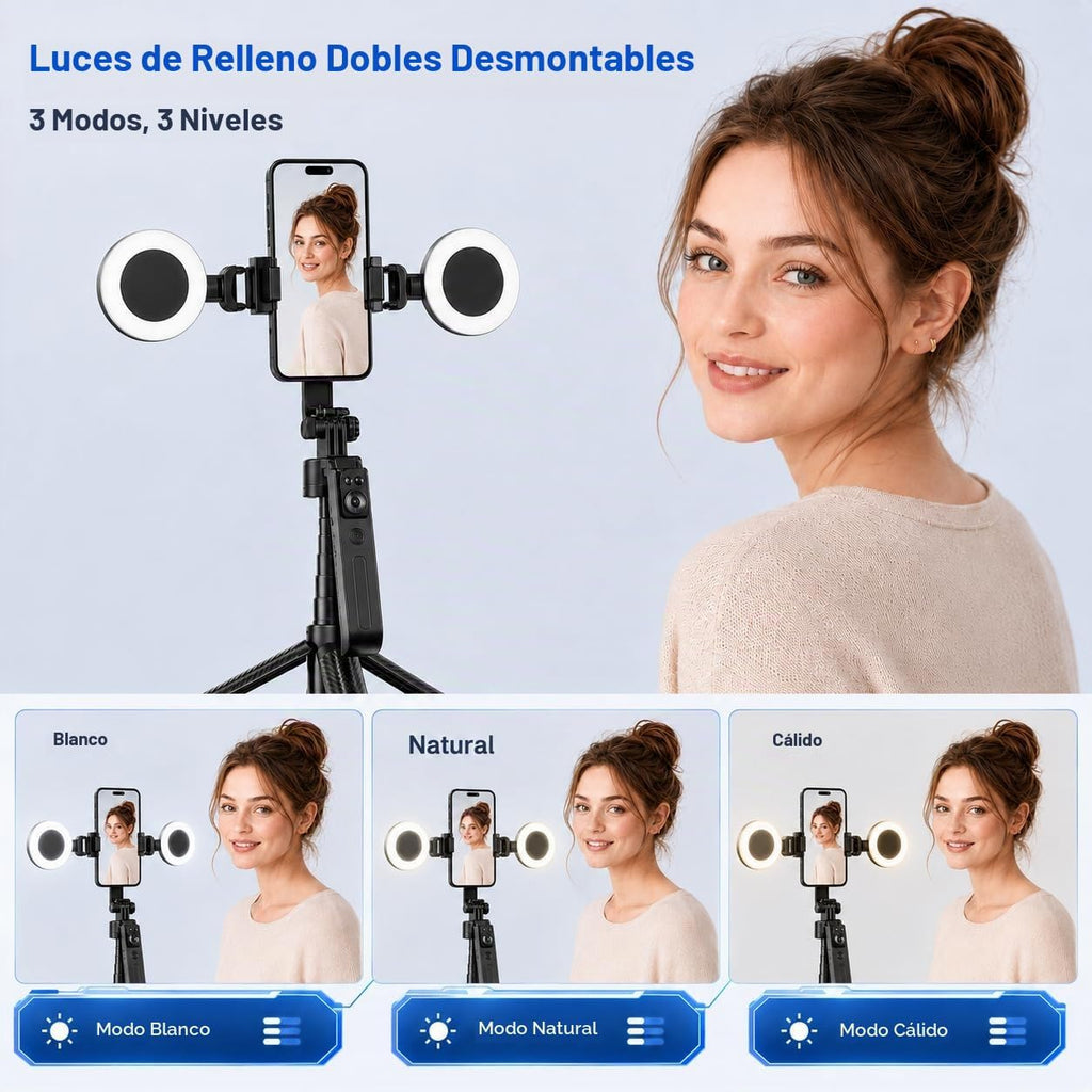 Trípode para iPhone, negro 70.9 in Palo selfie con seguimiento facial automático para iPhone