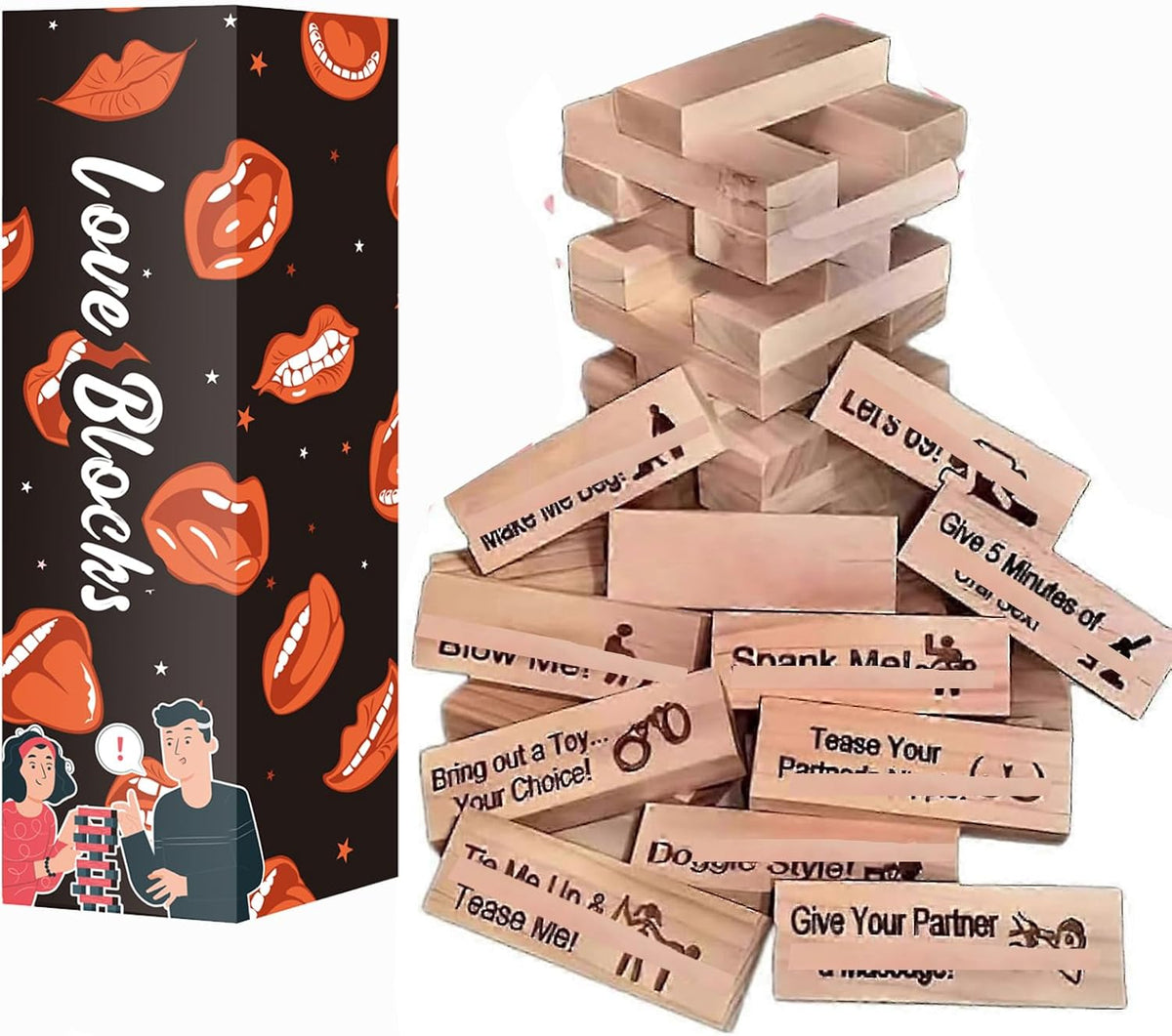 54Pcs Lust Tower – Bold, Flirty Twist en Lust Tower para Daring Adults, Valentine Tumbling Tower Stacking Blocks, Date Night Party Game