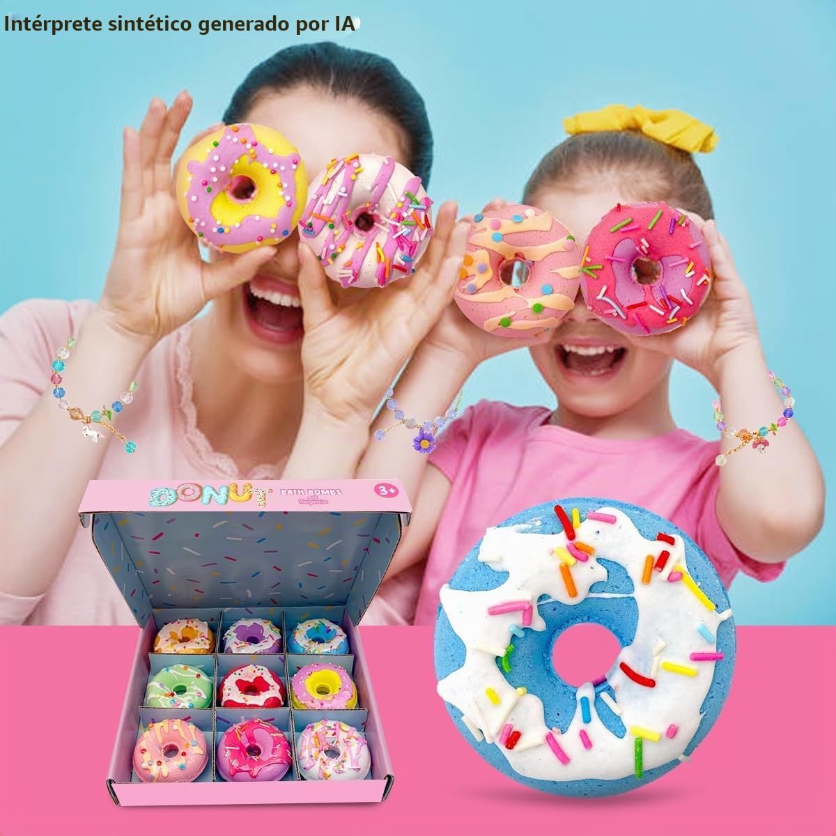 Paquete de 9 bombas de baño en forma de dona para niños con sorpresa en el interior