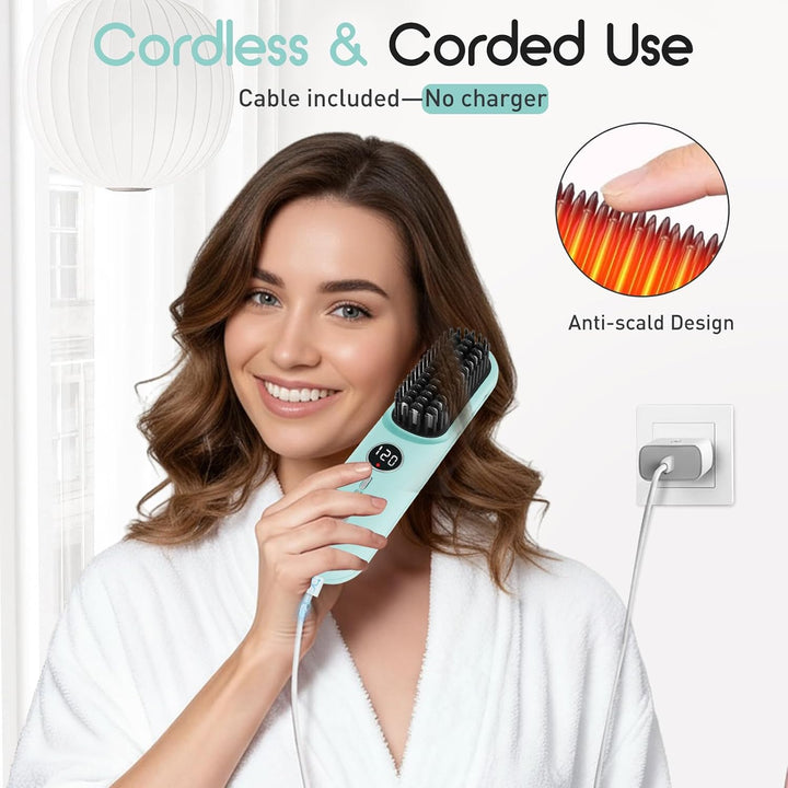 ECOJIA Rizador de pelo inalámbrico 2 en 1, mini cepillo alisador de...
