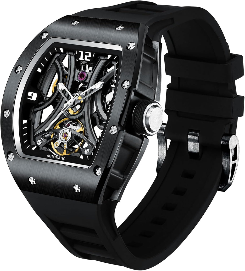 Paras Crown Relojes Automáticos para Hombre Caja de Acero Correa de Silicona Analógico 30M Resistente al Agua Reloj Mecánico Relojes de Moda para Hombre Relojes De Hombre