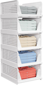 Paquete de 5 Cestas Apilables para Almacenamiento en Closet - Contenedores de Almacenamiento Apilables