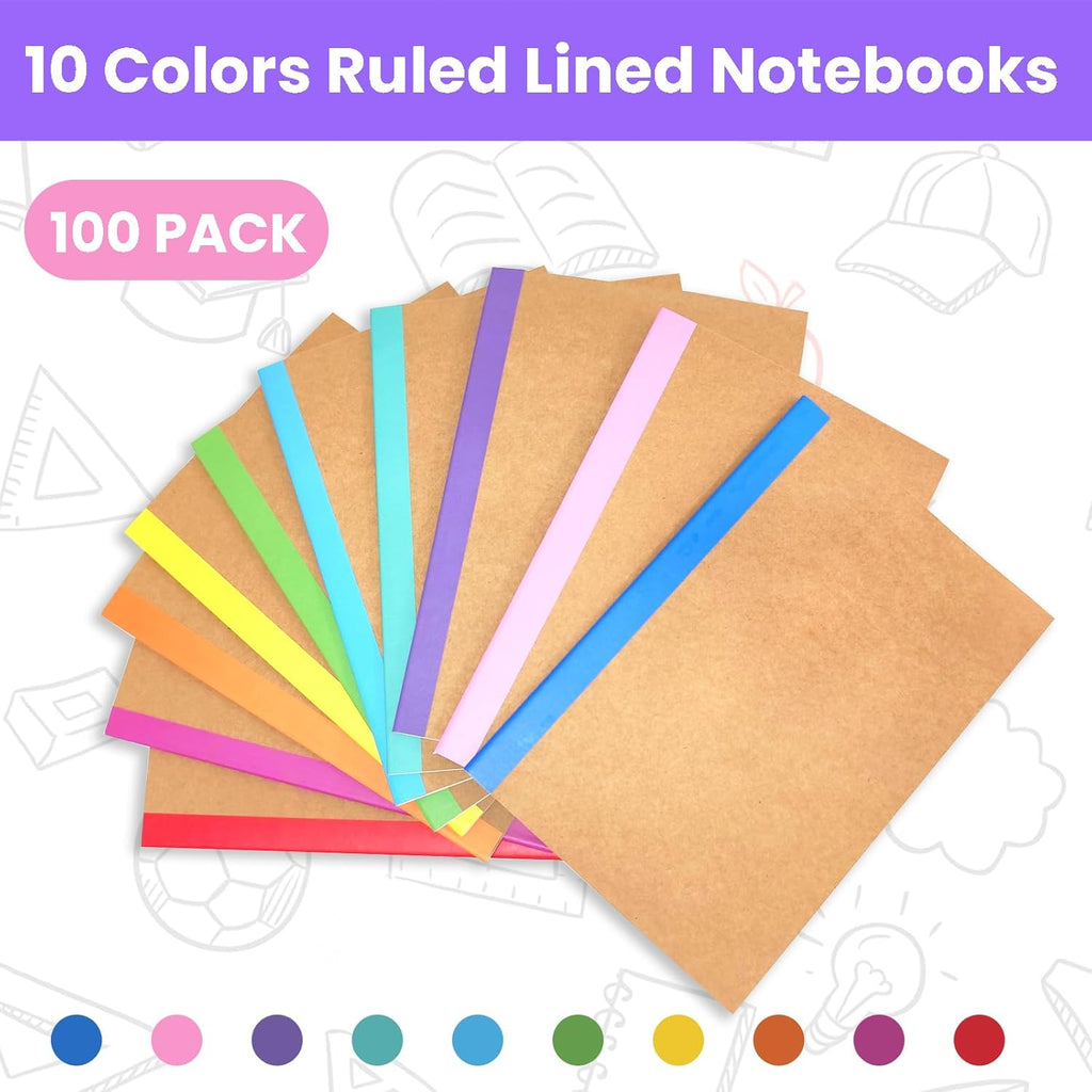Paquete de 100 cuadernos A5 a granel, 8.3 x 5.5 pulgadas, cuadrados, de composición de papel de estraza rayada, 10 colores de tapa suave, diarios de viaje para estudiantes, aula, oficina (colorido, 60