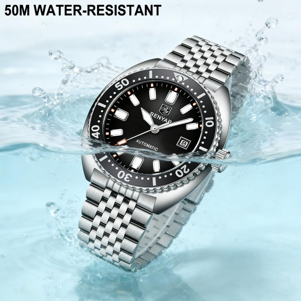Relojes automáticos BENYAR para hombre, reloj mecánico analógico de acero inoxidable, impermeable hasta 50M, calendario, luminoso, relojes de pulsera de negocios para hombres
